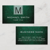 Carte De Visite Marque Monogramme en Cuir Vert Texturé (Devant / Derrière)