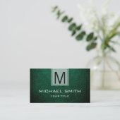 Carte De Visite Marque Monogramme en Cuir Vert Texturé (Debout devant)