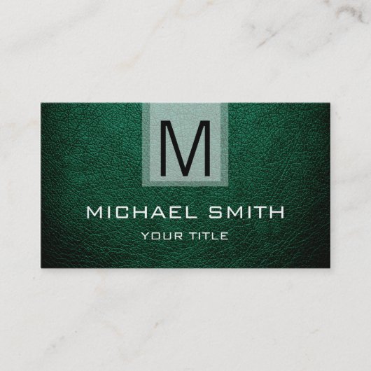 Carte De Visite Marque Monogramme en Cuir Vert Texturé (Devant)