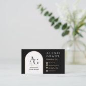 Carte De Visite Marque QR Luxe Noir Beige (Debout devant)
