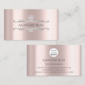 Carte De Visite Marque Royale Nom Rose Argent Gris Cadre (Devant / Derrière)