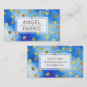 Carte De Visite Marques texturées (or) / Aquarelle bleue (Devant / Derrière)