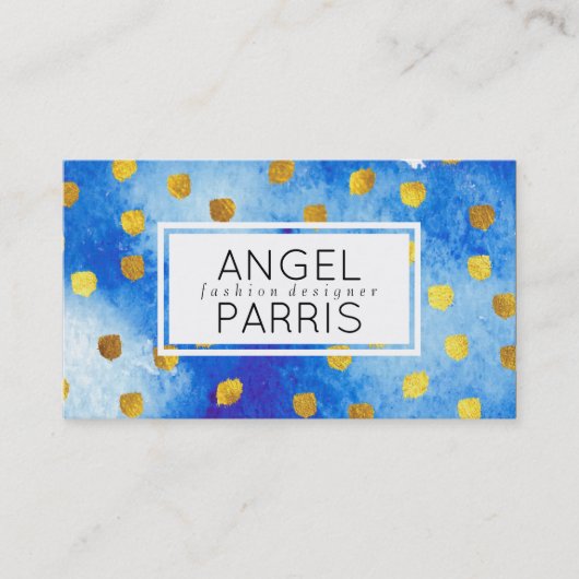 Carte De Visite Marques texturées (or) / Aquarelle bleue (Devant)