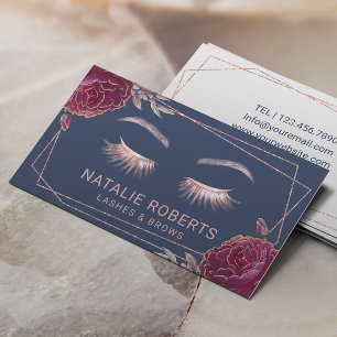 Carte De Visite Marqueur de maquillage Lashes Navy Blue Luxury Flo