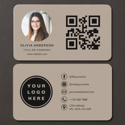 Carte de visite marron avec code QR Photo
