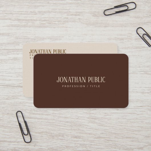 Carte De Visite Marron Beige Angle Arrondi Premium Lin Luxe (Devant/Arrière en situation)