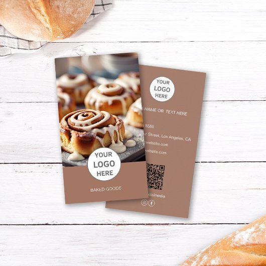 Carte de visite marron Code QR Photo Logo Boulange