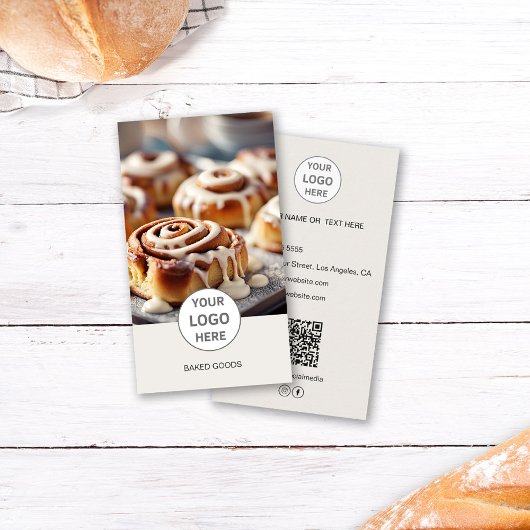 Carte de visite marron Code QR Photo Logo Boulange