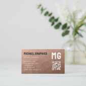 Carte De Visite Marron Mousse géométrique en maille code QR monogr (Debout devant)