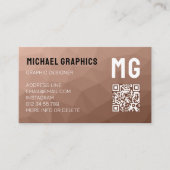 Carte De Visite Marron Mousse géométrique en maille code QR monogr (Devant)