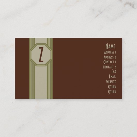 Carte de visite marron, vert, et bronzage simple (Devant)