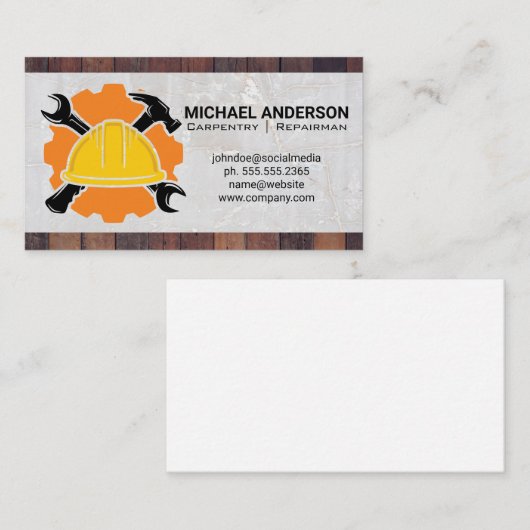 Carte De Visite Marteau à clé | Col bleu de construction (Devant / Derrière)