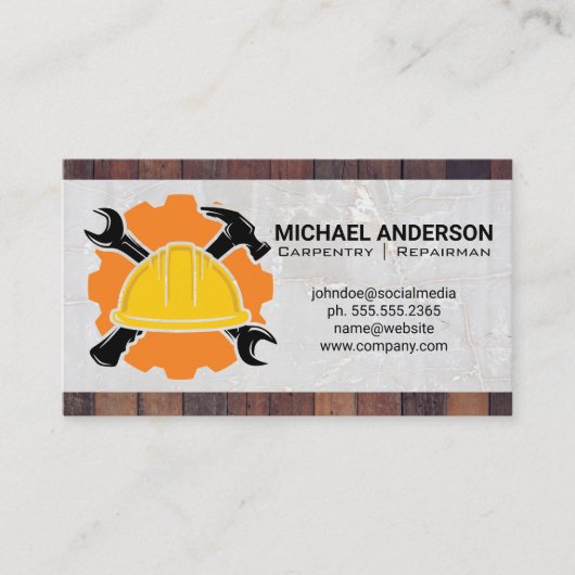 Carte De Visite Marteau à clé | Col bleu de construction (Devant)