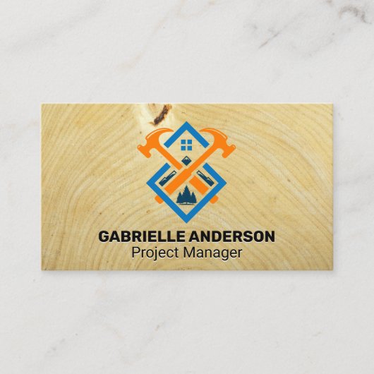 Carte De Visite Marteau et logo de la maison | Grain de bois (Devant)