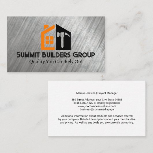 Carte De Visite Marteau intérieur de construction de menuiserie |  (Devant / Derrière)