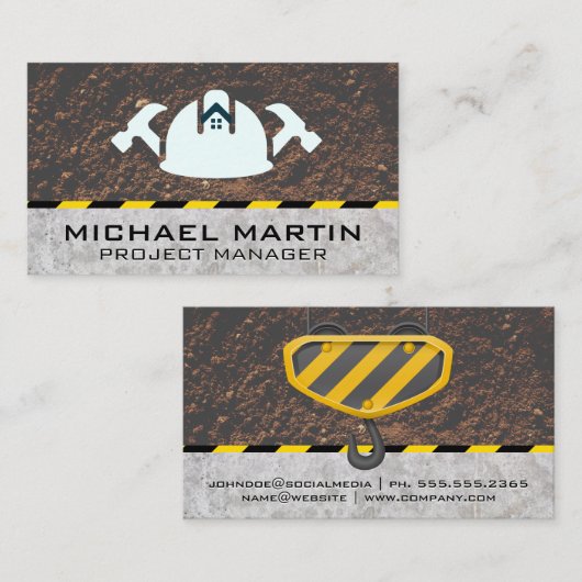 Carte De Visite Marteaux Casquettes durs | Hook Pulley | Construct (Devant / Derrière)