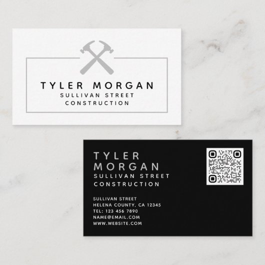 Carte De Visite Marteaux Noir Argent QR Code construction (Devant / Derrière)