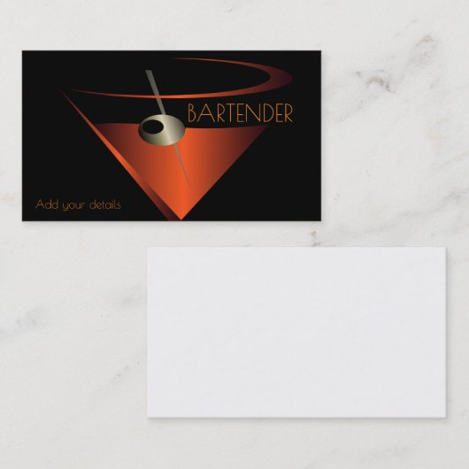 Carte De Visite Martini Cocktail Bartender (Devant / Derrière)