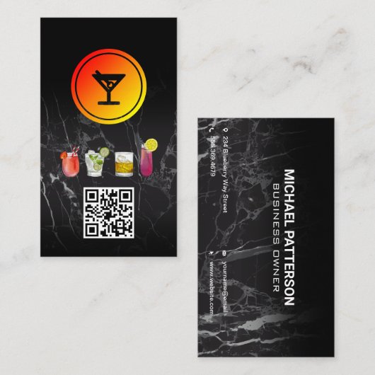 Carte De Visite Martini Cocktail Logo | Code QR (Devant / Derrière)