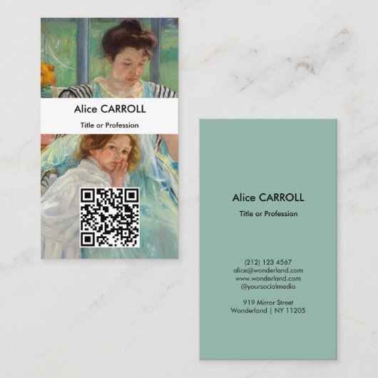 Carte De Visite Mary Cassatt - Jeune mère coudre - Code QR (Devant / Derrière)