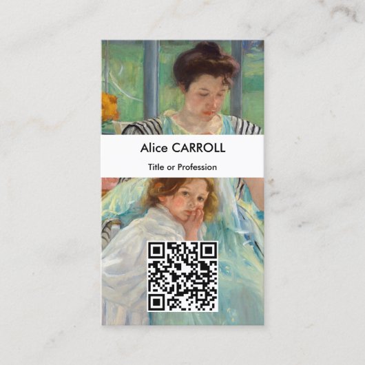 Carte De Visite Mary Cassatt - Jeune mère coudre - Code QR (Devant)