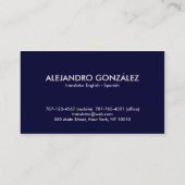 Carte De Visite Masculin anglais-espagnol de traducteur (Dos)