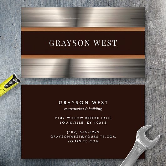 Carte De Visite Masculine Brossé Métal Construction moderne