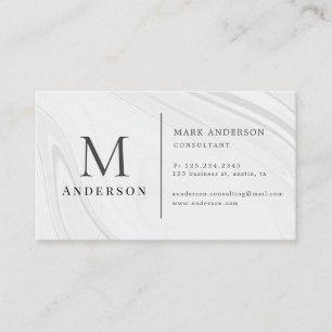 Carte De Visite Masculine en marbre perle Double Monogramme
