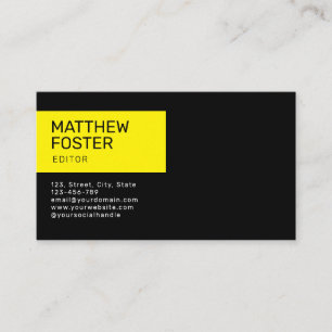 Carte De Visite Masculine minimaliste noir jaune code QR personnal