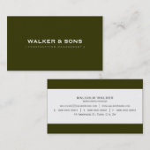 Carte De Visite MASCULINE simple intelligent foncé vert de l'armée (Devant / Derrière)