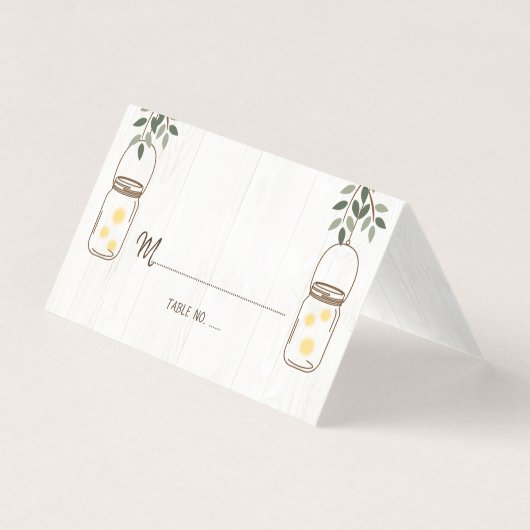 Carte De Visite Mason Jar & Fireflies Rustic Mariage Table No. (Devant)