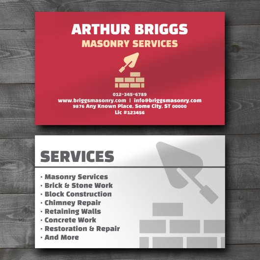 Carte De Visite Masonry Construction Services Professional Rouge