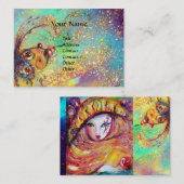 CARTE DE VISITE MASQUE CARNAVALE EN JAUNE / PARKLES D'OR VERT BLEU (Devant / Derrière)