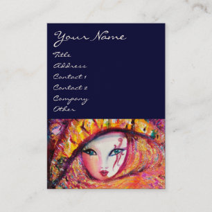 CARTE DE VISITE MASQUE DE CARNIVAL JAUNE AVEC ROSE ROUGE