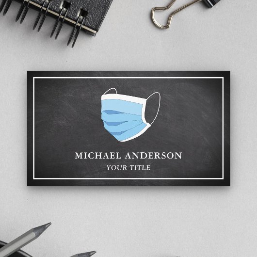 Carte De Visite Masque facial bleu sur tableau noir
