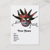 Carte De Visite MASQUE JESTER ROUGE NOIR, Masquerade Party Blanc (Devant)
