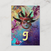 Carte De Visite MASQUE JESTER ROUGE NOIR Masquerade Party Bleu Ver (Dos)