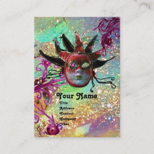 Carte De Visite MASQUE JESTER ROUGE NOIR Masquerade Party Gold Ver