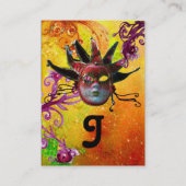 Carte De Visite MASQUE JESTER ROUGE NOIR Masquerade Party Jaune or (Dos)