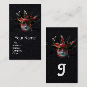 Carte De Visite MASQUE JESTER ROUGE NOIR, Papier noir Masquerade P