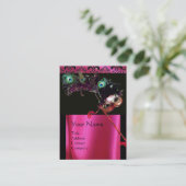 CARTE DE VISITE MASQUÉRADE ROSE NOIR FUCHSIA SOIE DAMASK CLOCHE (Debout devant)