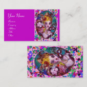 Carte De Visite MASQUES DE CARNAVAL, CONFETTIS, rose violet (Devant / Derrière)