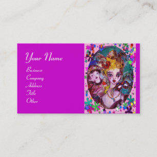 Carte De Visite MASQUES DE CARNAVAL, CONFETTIS, rose violet