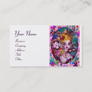 Carte De Visite MASQUES DE MASQUÉRADE VALENTINE, CONFETTI, violet