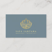 Carte De Visite Massage Dusty Bleu Et Or Lotus Flower (Devant)