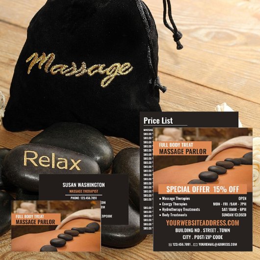Carte De Visite Massage en pierre chaude, Massage