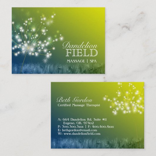 Carte De Visite Massage Glitzy Dandelions | Spa (Devant / Derrière)