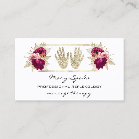 Carte De Visite Massage Réflexologie Reiki Mains Or QR Code rose (Devant)
