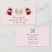Carte De Visite Massage Réflexologie Reiki Mains Or QRCode Floral (Devant / Derrière)
