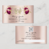 Carte De Visite Massage Réflexologie Reiki Mains Rose or QR Code (Devant / Derrière)